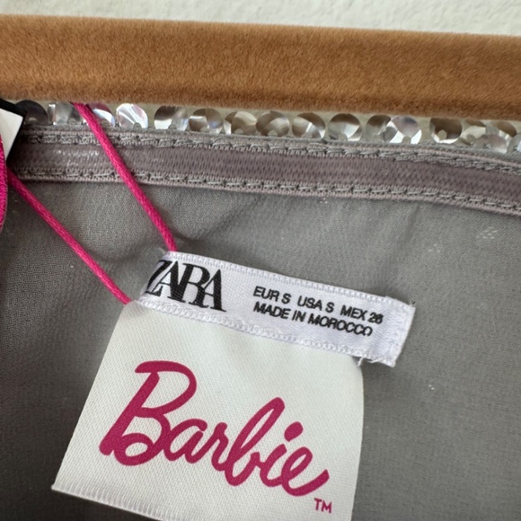 NWT Zara x Barbie limited edition strapless maxi dress chiffon sequin Silver - Picture 8 of 12